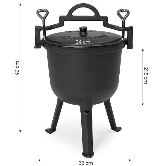 Enamelled Cast Iron Pot 8L Standing Hunter's Cauldron Fire Pit Grill MultiGarden