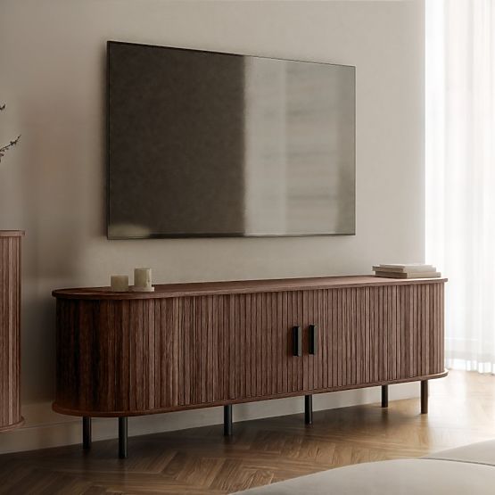 Enclosed TV Cabinet Gliss, Rounded, Slats, Dark Walnut