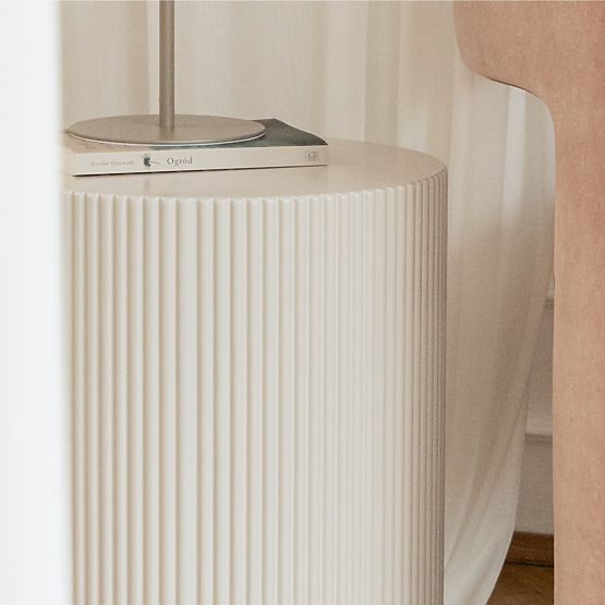 Ermanno Side Table, 35 cm, Gray-Beige, Grooved