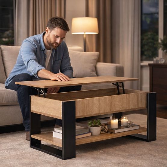 Extendable Coffee Table with Lift-Top 90 cm Storage Shelf Sonoma Oak ModernHome