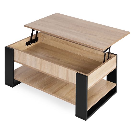 Extendable Coffee Table with Lift-Top 90 cm Storage Shelf Sonoma Oak ModernHome