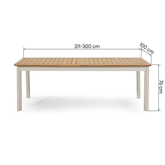 Extendable Garden Table Porticato 211-300 cm Acacia Wood FSC, Teak Look, Light Beige