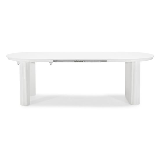 Extendable Table Audrey 160-240 cm, Oval, White, with Grooving, Rounded Shapes