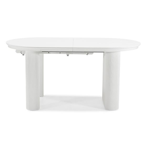 Extendable Table Audrey 160-240 cm, Oval, White, with Grooving, Rounded Shapes
