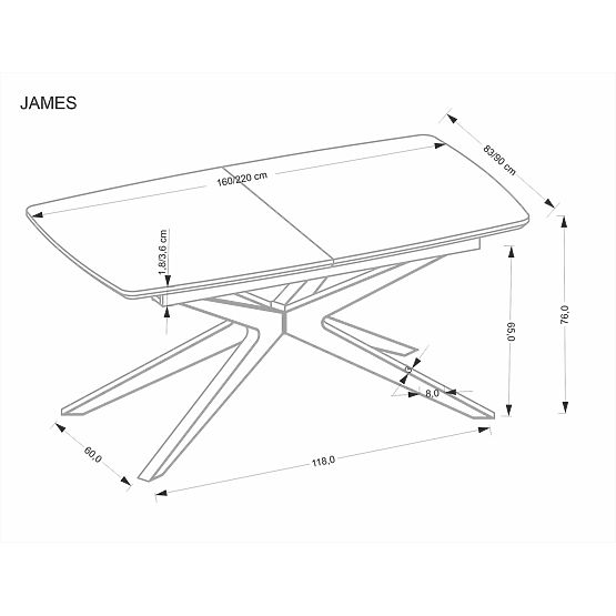 Extendable Table JAMES, Natural/Black (2p=1pc)