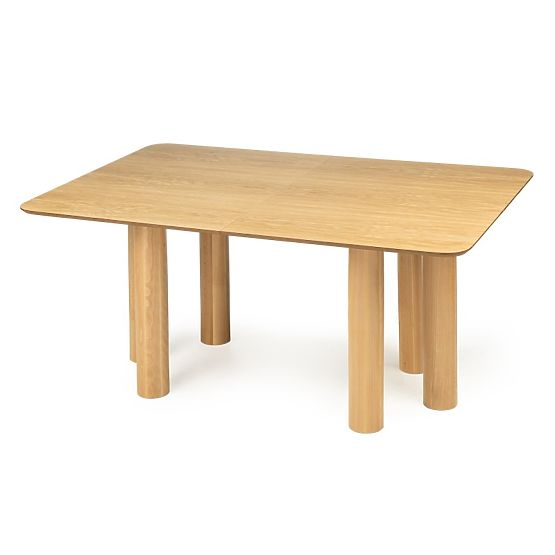 Extendable Table Loa 140-200 cm, Oak Veneer, Natural, Beech Wood, Rounded