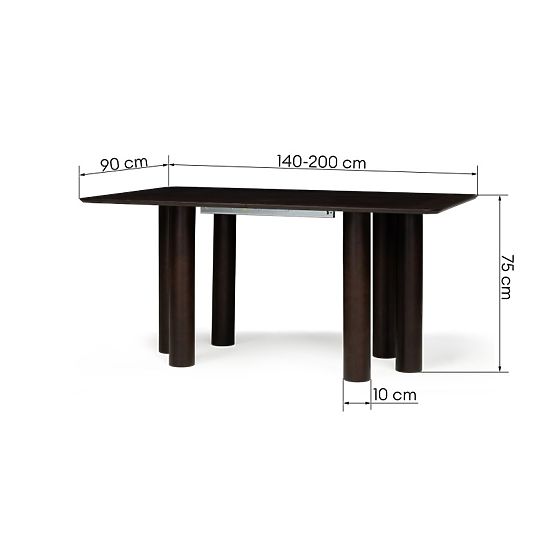 Extendable Table Loa 140-200 cm, Oak Veneer, Walnut, Beech Wood, Rounded