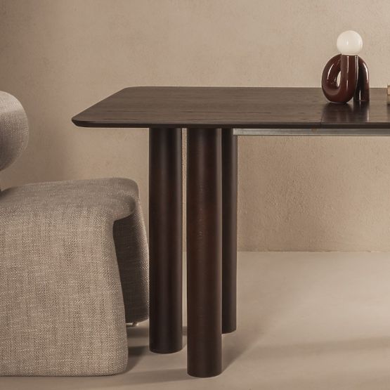 Extendable Table Loa 140-200 cm, Oak Veneer, Walnut, Beech Wood, Rounded