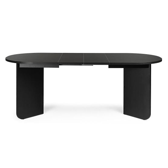 Extendable Table Mou 140-200 cm, Black with Wood Texture, Oval Top