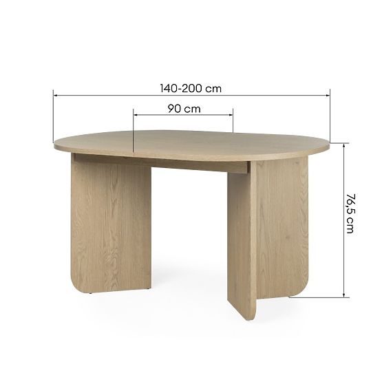 Extendable Table Mou 140-200 cm, Cremona Torro Oak, Oval Top