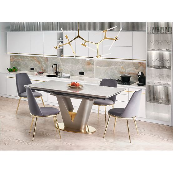 Extendable Table VALENTINO Light Gray/Gold