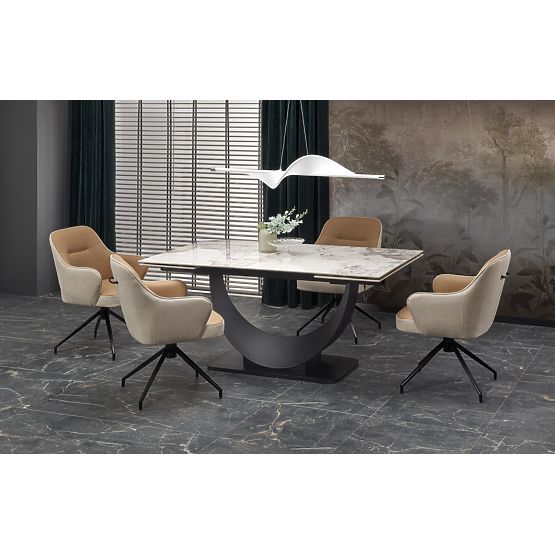 FERNANDO Extendable Table, Top - White Marble, Legs - Black (3p=1pc)