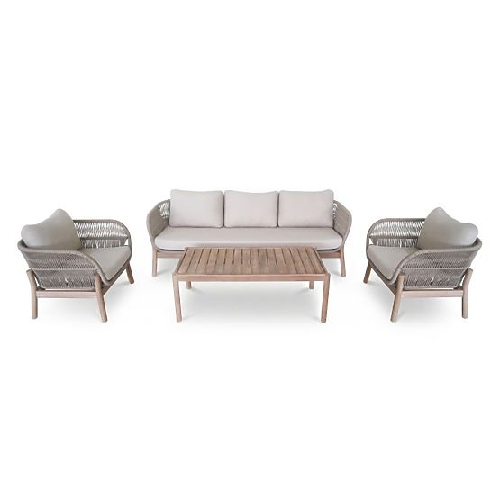Fiorentino 2 Garden Furniture Set Teak Look, Weave, Light Acacia Wood FSC, Beige, Rounded