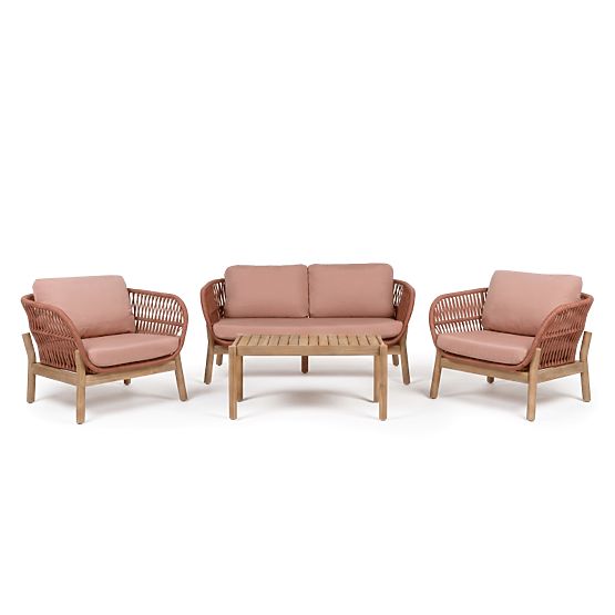 Fiorentino Garden Furniture Set Teak Look, Weave, Light Acacia Wood FSC, Terracotta, Rounded