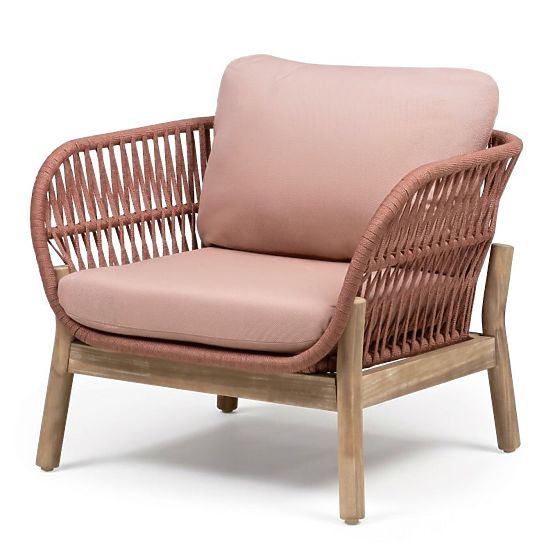 Fiorentino Garden Furniture Set Teak Look, Weave, Light Acacia Wood FSC, Terracotta, Rounded