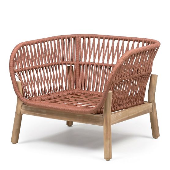 Fiorentino Garden Furniture Set Teak Look, Weave, Light Acacia Wood FSC, Terracotta, Rounded