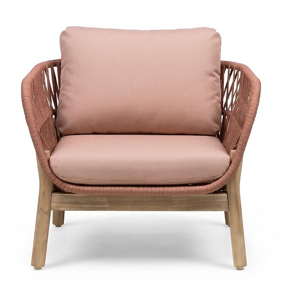 Fiorentino Garden Furniture Set Teak Look, Weave, Light Acacia Wood FSC, Terracotta, Rounded