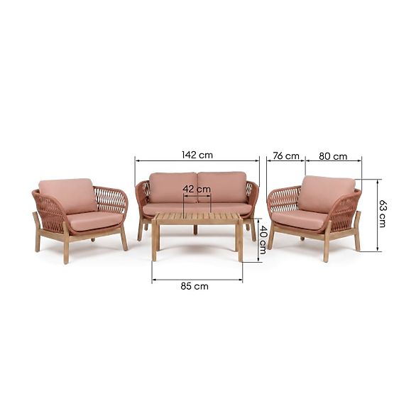 Fiorentino Garden Furniture Set Teak Look, Weave, Light Acacia Wood FSC, Terracotta, Rounded