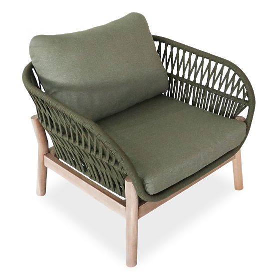 Fiorentino Garden Furniture Set Teak Look, Woven, Light Acacia Wood FSC, Green, Rounded
