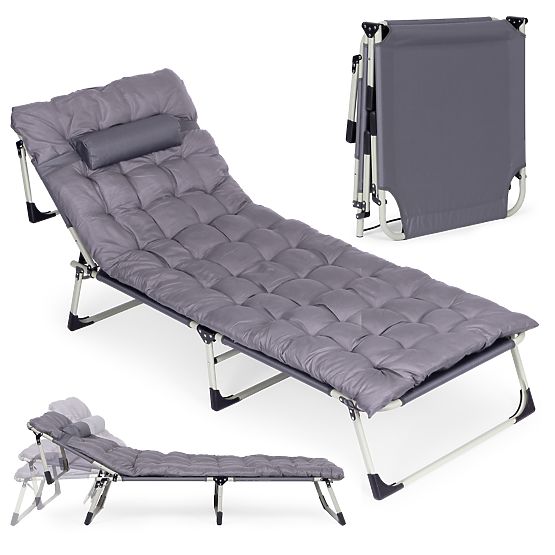 Fishing Garden Folding Lounger with Mattress and Pillow Gray MultiGarden