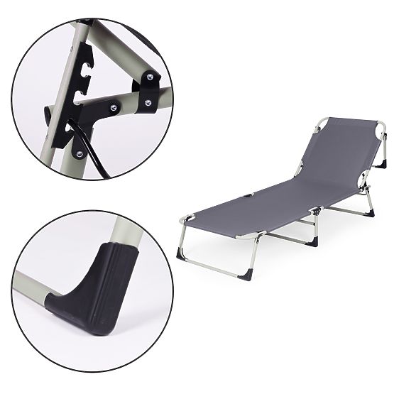 Fishing Garden Folding Lounger with Mattress and Pillow Gray MultiGarden