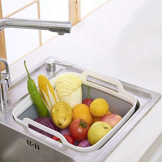 Foldable Bowl with Drain White-Grey BRIDA