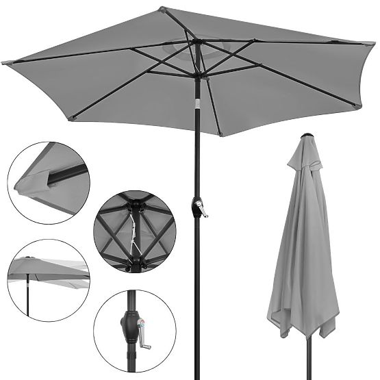 Foldable Garden Balcony Umbrella Adjustable 210 cm Grey