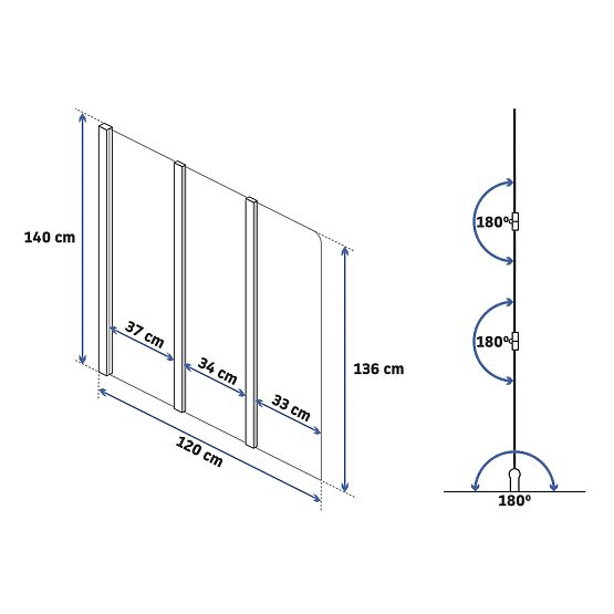 Folding Bathtub Screen Rea Agat-3 120 GOLDEN BRUSHED