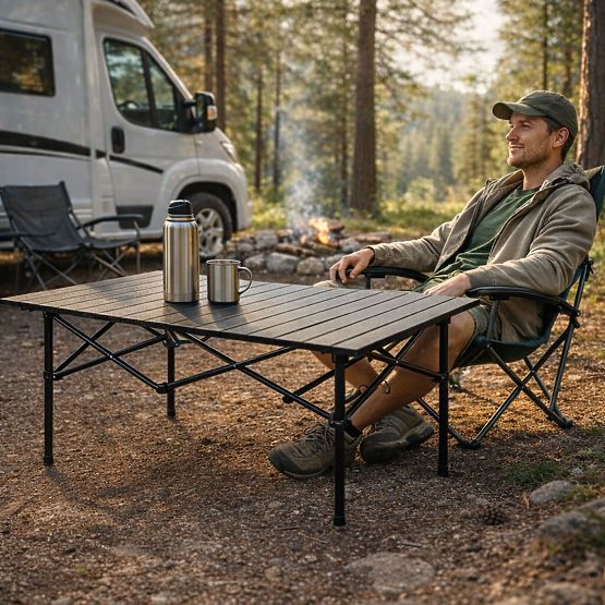 Folding Camping Table 95x55 cm with Bag Black MultiGarden