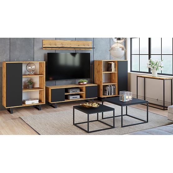 Fondi Cabinet Golden Craft Oak - Black, Loft Style