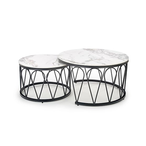 FORMOSA set of 2 benches, white marble / black (2pcs=1set)