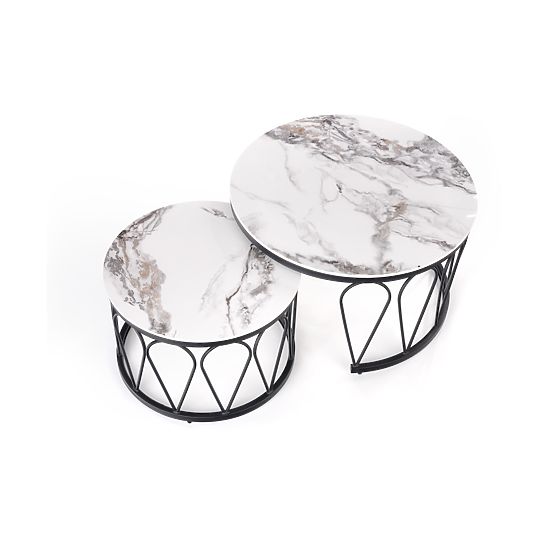 FORMOSA set of 2 benches, white marble / black (2pcs=1set)