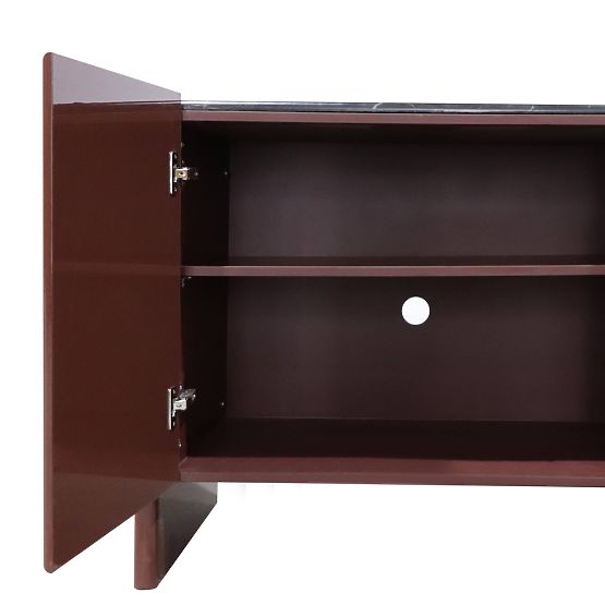 Four-Door Sideboard Loren, Burgundy/Brown, Marble, Glossy