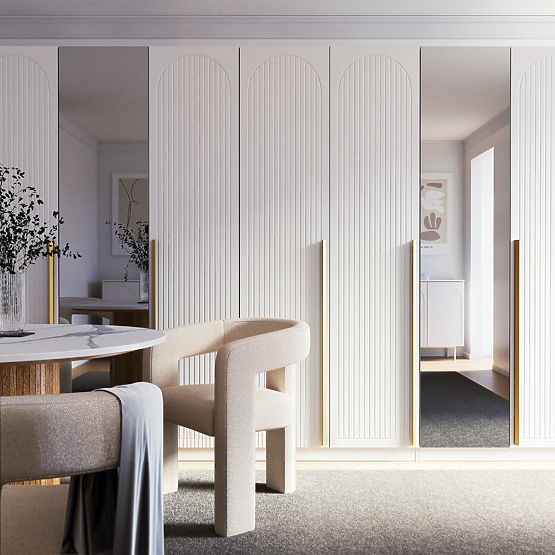 Four-Door Wardrobe Neroli, Grooves in Arch/Mirror, White