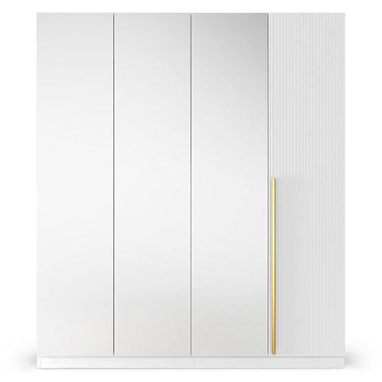 Four-Door Wardrobe Neroli, Mirror/Simple Grooves, White