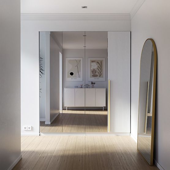 Four-Door Wardrobe Neroli, Mirror/Simple Grooves, White