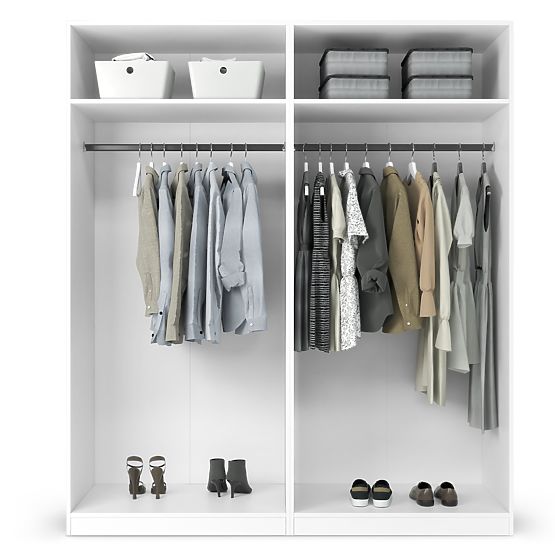 Four-Door Wardrobe Neroli, Mirror/Simple Grooves, White