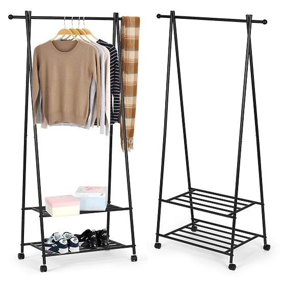 Freestanding Coat Rack with 2 Shelves for Clothes and Shoes ModernHome