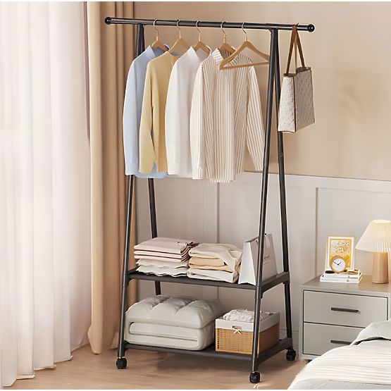 Freestanding Coat Rack with 2 Shelves for Clothes and Shoes ModernHome