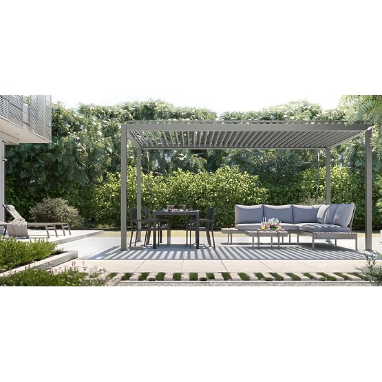 Freestanding Garden Pergola Antilla in Aluminum, 5x3 m, Bioclimatic, Adjustable Louvers, Anthracite
