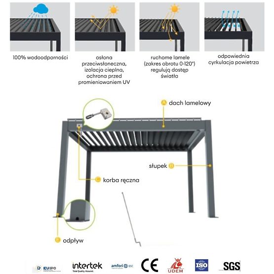 Freestanding Garden Pergola Antilla in Aluminum, 6x3 m, Bioclimatic, Adjustable Louvers, Anthracite