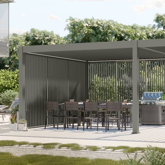 Freestanding Garden Pergola Lumera in Aluminum, 4x8 m, Bioclimatic, LED Lighting, Electric