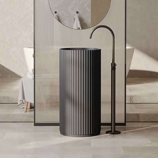 Freestanding Washbasin Ciriola, Composite, 45x90 cm, Dark Gray, Grooved