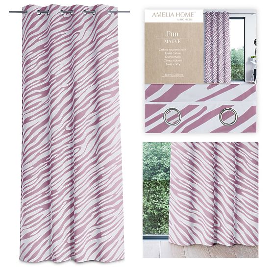 FUN Curtain in Pink with Animal Print, Tropical Style, Silver Metal Eyelets