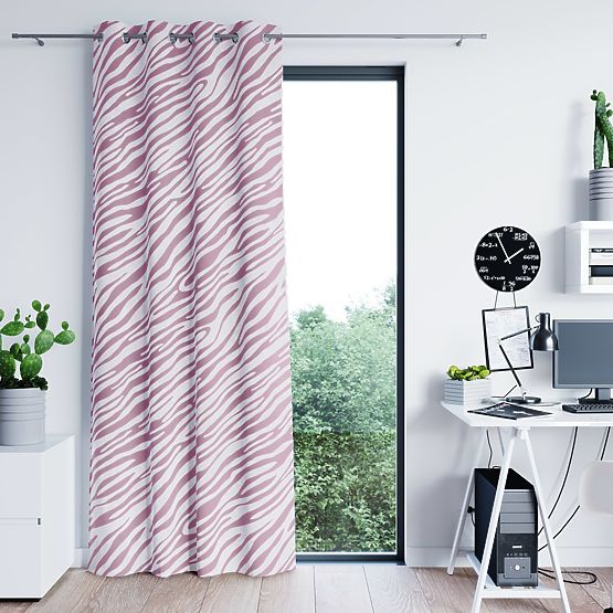 FUN Curtain in Pink with Animal Print, Tropical Style, Silver Metal Eyelets