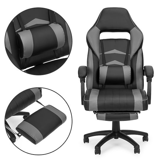 Gaming Office Chair with Adjustable Footrest and Lumbar Pillow