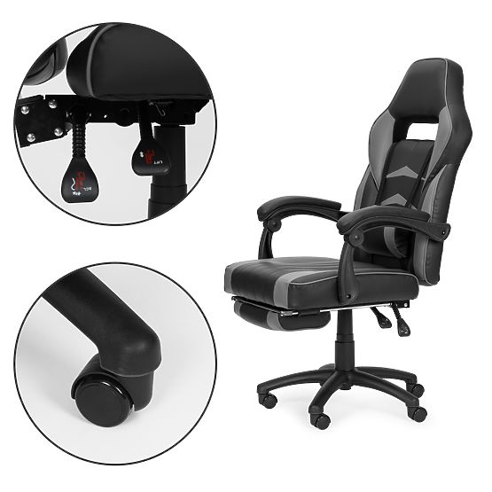 Gaming Office Chair with Adjustable Footrest and Lumbar Pillow