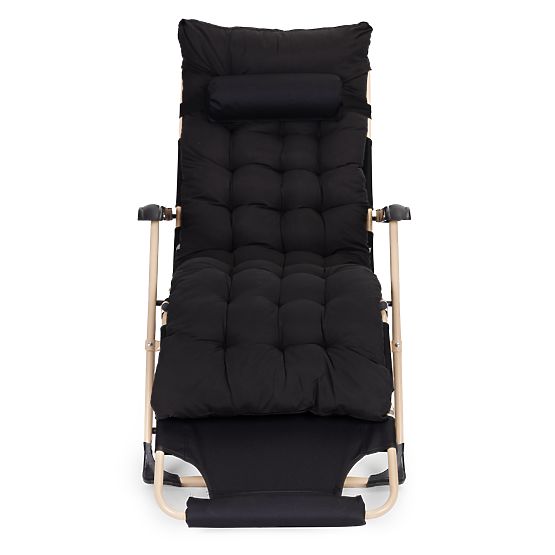 Garden Beach Lounger 2-in-1 with Pillow, Adjustable Footrest, Black, Gold Frame MultiGarden