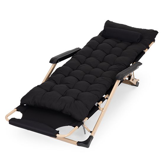 Garden Beach Lounger 2-in-1 with Pillow, Adjustable Footrest, Black, Gold Frame MultiGarden