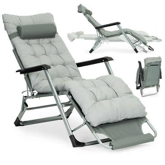 Garden Beach Lounger 2-in-1 with Pillow and Adjustable Footrest Grey MultiGarden